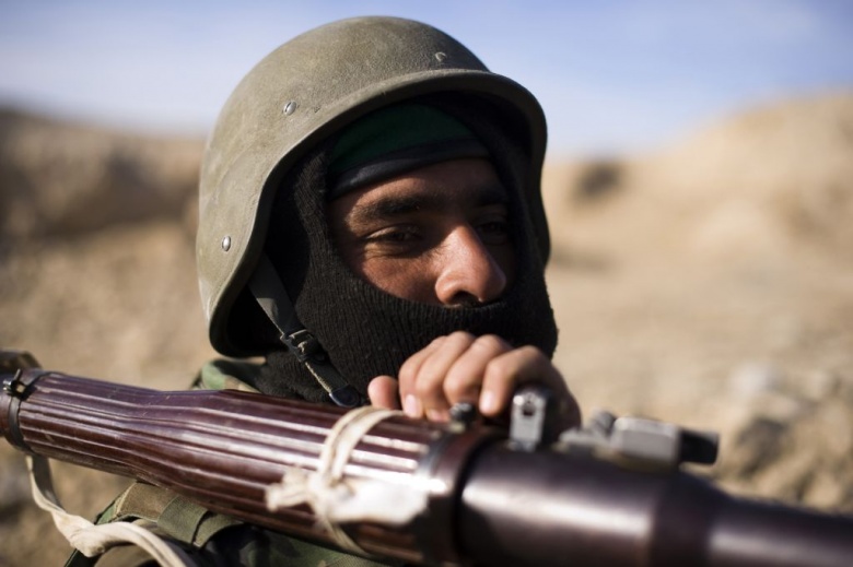 An Afghan National Army soldier holds tightly to a rocket propelled grenade launcher. Flickr/Georgia National Guard